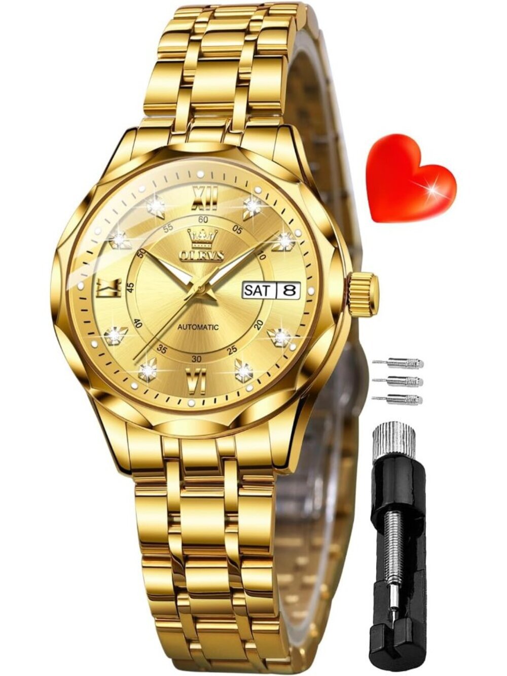 Women's Gold Automatic Diamond Luxury Mechanical Stainless Steel Wrist Watches